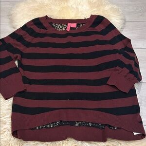 Chocolate Brand Burgundy and Black Striped Sweater with Lace